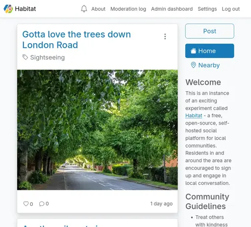 A screenshot of the home feed of Habitat